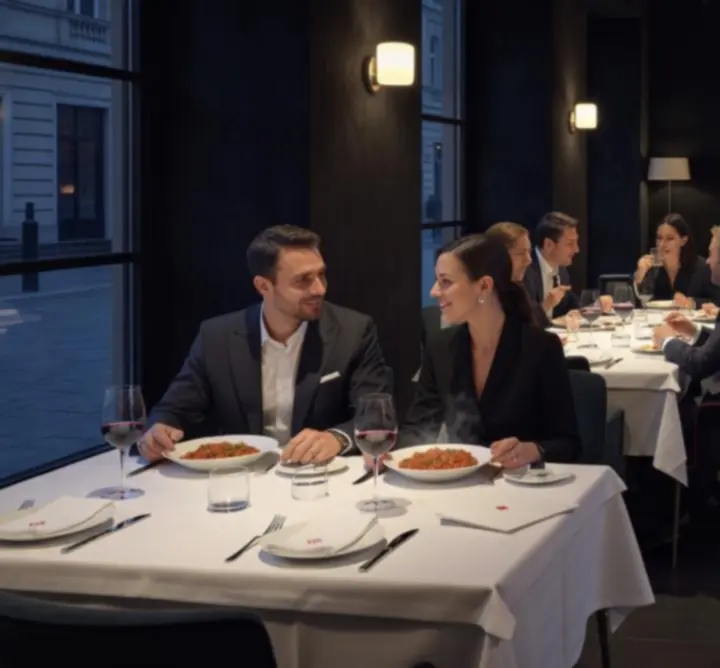 Modern, elegáns bistro enteriőr mélyfekete és ezüst tónusokkal a Magyar City Bistroban.