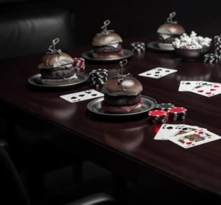 Pokerasztal mellett kínált elegáns snackek és italok